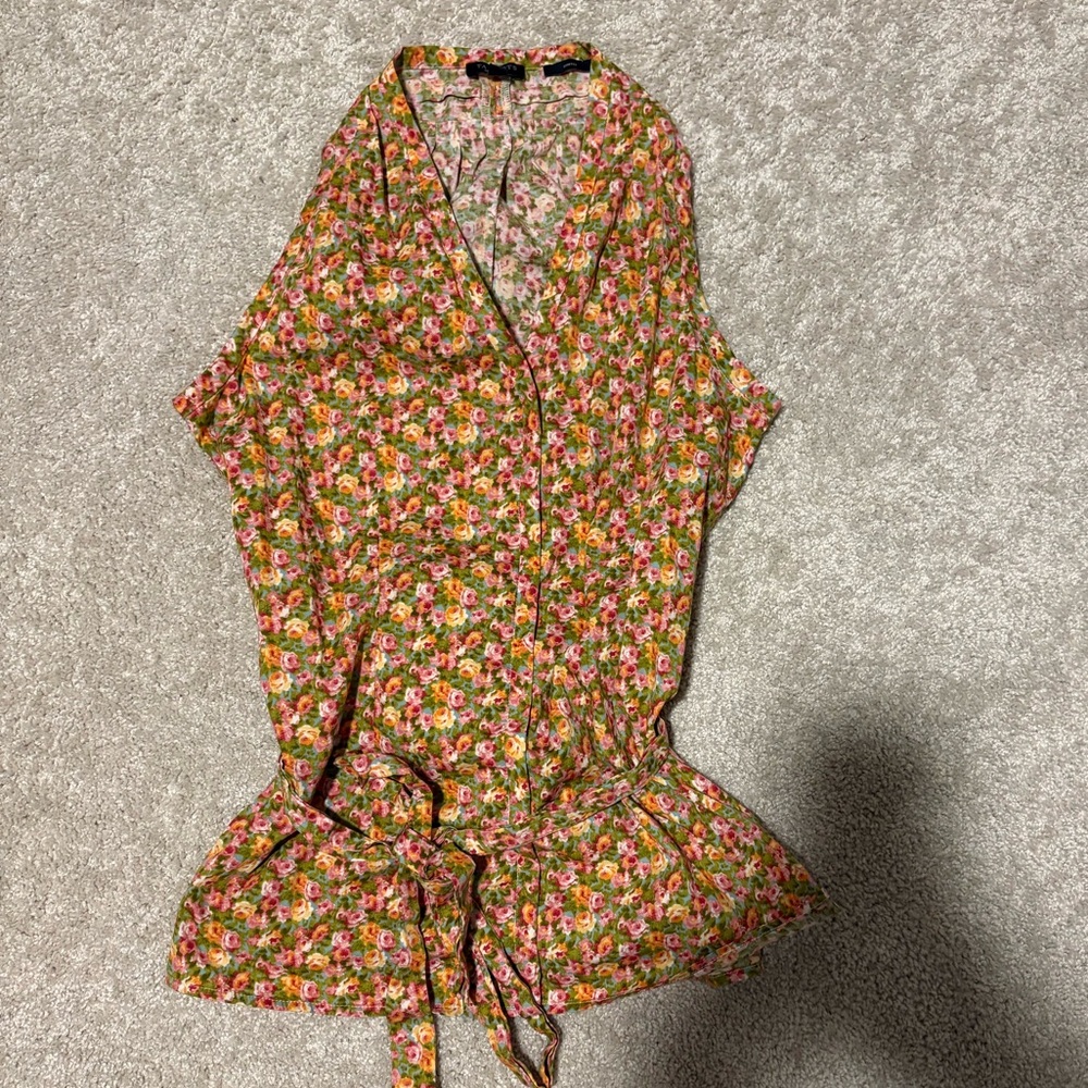 Talbots Multicolor Floral Wrap Blouse